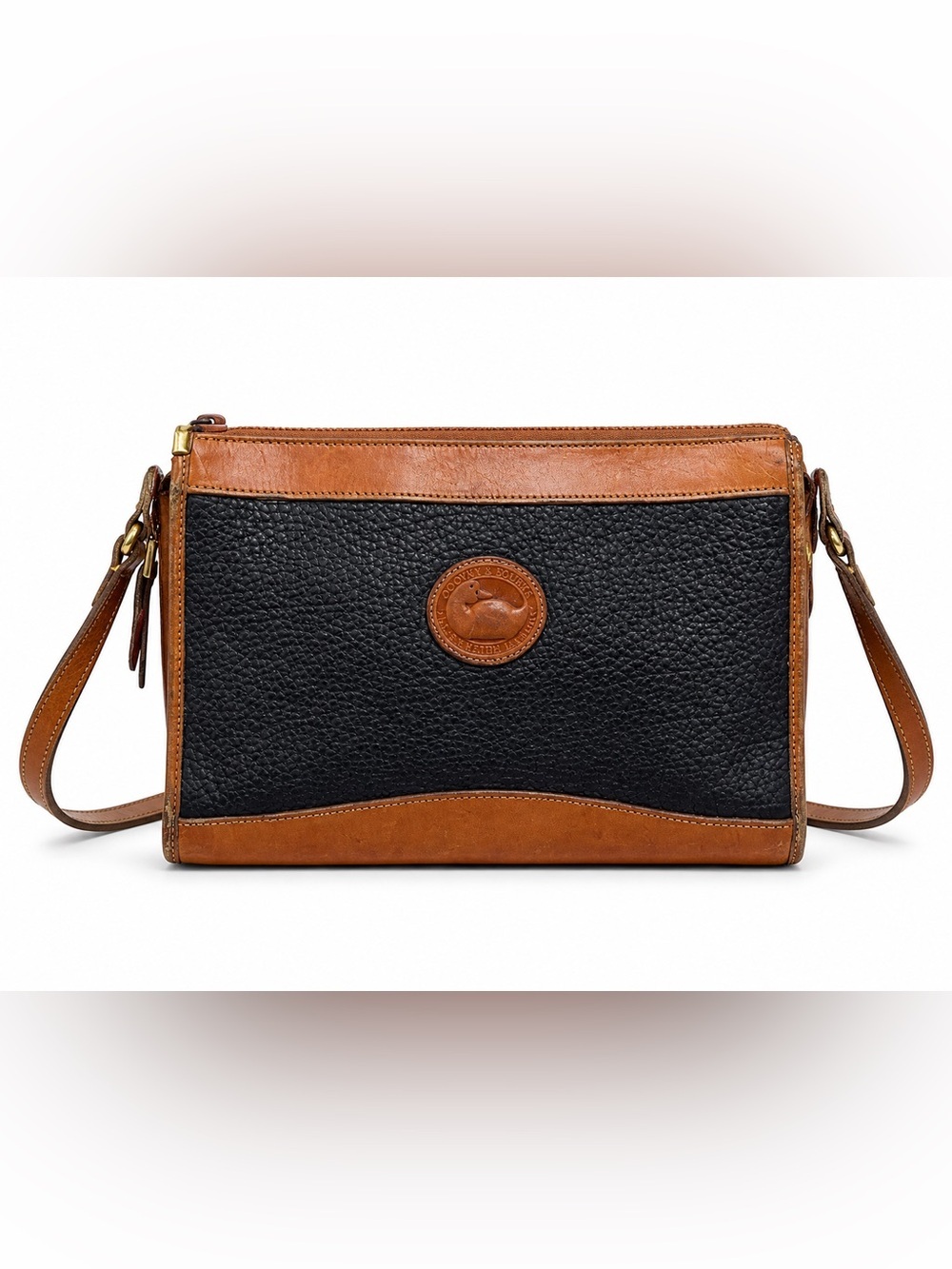 Vintage Dooney & Bourke AWL Crossbody Bag Navy Tan All Weather Leather USA